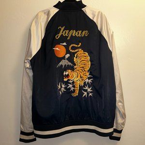 Tiger Embroidered Navy blue Bomber-Style Jacket